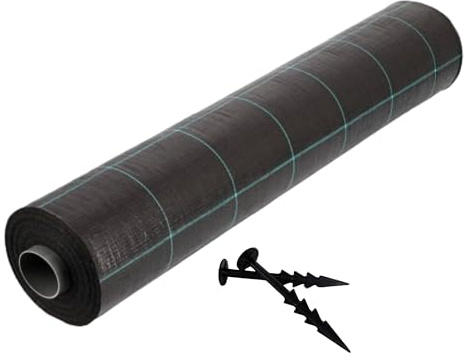 Unkrautvlies Bodengewebe Unkrautfolie Garten Mulchfolie Mulchvlies Matte wasserdurchlässig mit Erdanker Gewebevlies schwarz (0,5m x 20m (BxL))