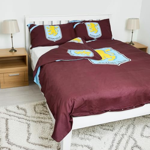 Officially Licensed Aston Villa FC Double Bedding Set – Reversible and Includes Pillowcase – Perfect for Kids – For Villans