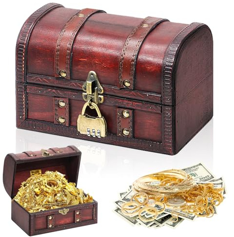 Forbabe Vintage Träskåp - Med lås - För barns födelsedag - Med lock och kombinationslås - 20 x 13 x 12 cm - Utan handtag