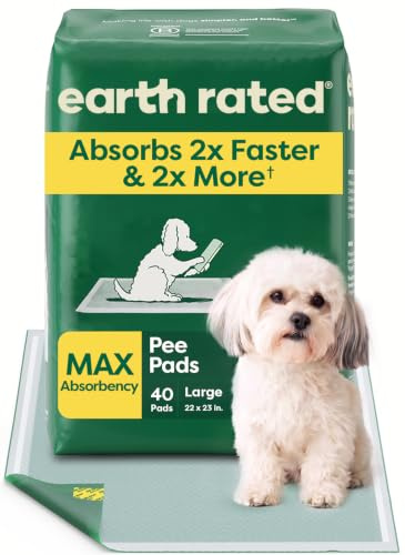 Earth Rated Max Absorbency - Almohadillas para orina de cachorros para perros absorben 2 veces más rápido y 2 veces más, a prueba de fugas, control de olores, sin perfume, grande, 22 x 23 pulgadas, 40