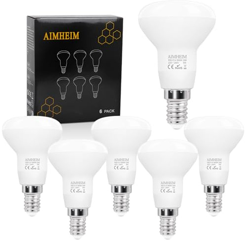 AIMHEIM Lampen LED E14 Dimmbar 5W Ersetzt 50W, Flimmerfrei Leuchtmittel Tageslichtweiß 5000K, Reflektorlampe R50 120° Abstrahlwinkel Strahler E14, 6 Stück