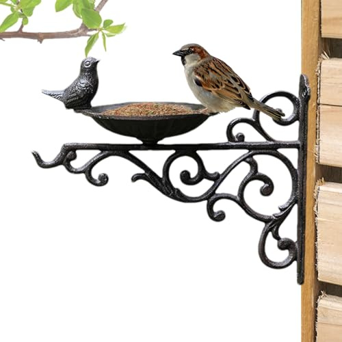 Vogelbad zur Wandmontage - Vogelwasserschale aus Eisen, Vogelfutterstation zum Aufhängen | Rustikales Vogelfutter für den Garten mit Montagehaken, Teller
