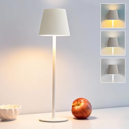 DEELUX LED Tischlampe Kabellos Dimmbar, Akku Nachttischlampe Retro Beige | Akku Tischlampe Kabellos,IP44 Wasserdicht USB-C Nachttischleuchte 2700K/3600/5000K,für Restaurant,Schlafzimmer,Büro, Garten