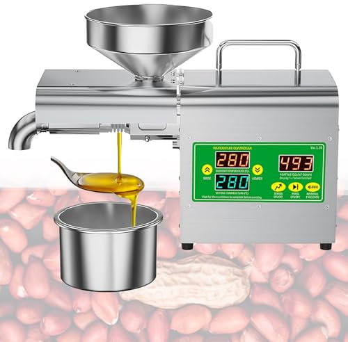 SAIYERUS Presse à Huile Automatique – Presse à Froid/à Chaud 1500W avec Tige de Pressage Allongée – Idéale pour Les Huiles D'arachide, de Sésame, de Tournesol et de Noix, 110V/220V