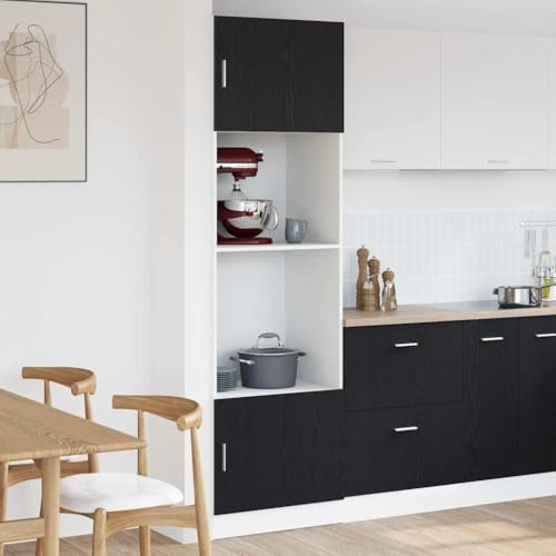 SKM Armoire à Micro-Ondes avec étagère Chêne Noir 60 x 57 x 207 cm,Meubles,Armoires & Meubles de Rangement,Meubles de Cuisine,Noir,54KG,3334018