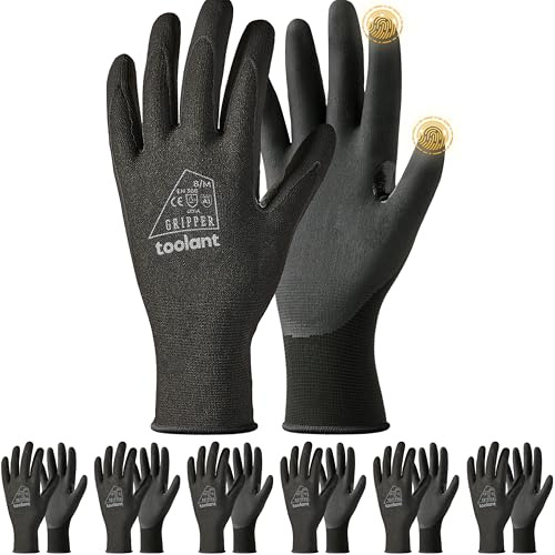 toolant Nitril-Arbeitshandschuhe mit MicroFoam-Beschichtung, atmungsaktives Nylon, rutschfester Griff, touchscreenfähig, ideal für Garten, Lager & Automobil, Schwarz (M, 6 Paar)