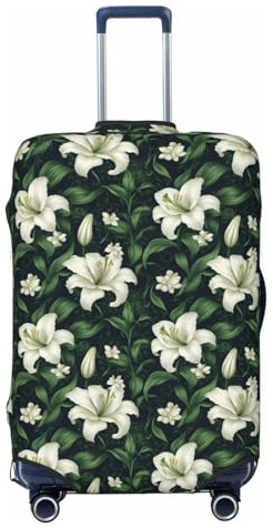 Novastar Housse de protection pour bagage - Motif feuilles de lys blanches douces - Pour valises de 73 à 81 cm