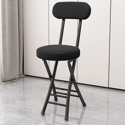 QTWLG Sgabello Pieghevole In Pelle, Sedia Pieghevole Imbottita, Sgabello Da Bar Pieghevoli Portatile Con Schienale E Poggiapiedi(Black)