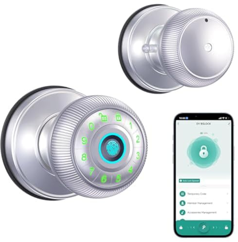 FUANA Smart Fingerabdruck-Kugelschloss für Tufa, Metall Anti-Peep Passwortschloss mit Halbleitererkennung, 4 AA-Batterien betrieben, silbernes Türschloss