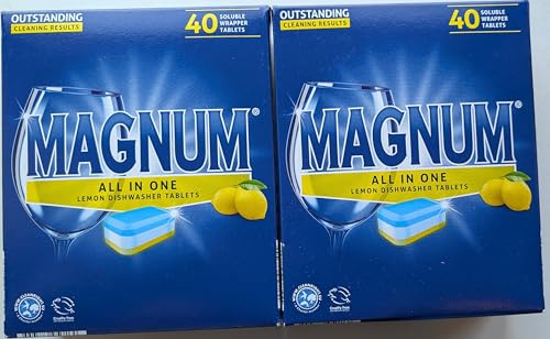 All In One Lemon Dishwasher Tablets – 80 Tablets (2 x 40) – Powerful Cleaning, Fast Dissolving Film, Glass Protection, Grease Cutting, Limescale & Filter Protection