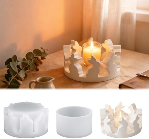 2PCS Silikonform Kerzenhalter Hase TREABEAR, Silikonformen Gießformen Kerzenhalter, Gießformen silikon Ostern Hase, silikon Formen Zum Gießen Osterhasen