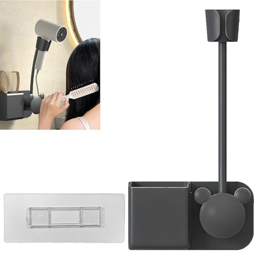 Smaoqingji Supporto per Asciugacapelli Parete Regolabile - 1 Pezzo, Grigio, Appendini Asciugacapellier Bagno, Adatto alla Maggior Parte dei Tipi di Asciugacapellis, Garantisce Un Bagno più Ordinato
