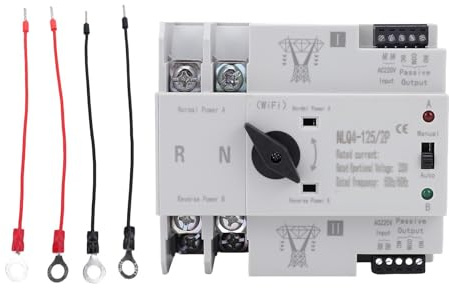 ViaGasaFamido Interruptor de Transferencia Automática WiFi 2P 63A - Selector de Potencia Dual con Control de Aplicación y Modo Manual para Taller, Fábrica, Laboratorio, Montaje en Riel de 35
