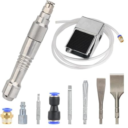 IJSDNVJNDX -12595K Micro Air Flux Chipper for Removing Plaster Welding Slag Stone& Wood Carving Tool Includes 5 Chisels Foot Switch