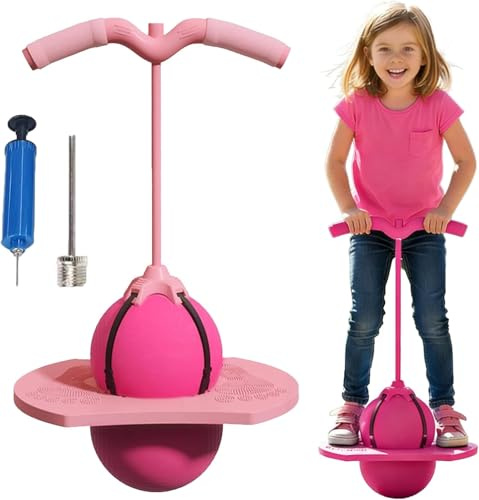 Ziswin 2026 Neu Pogo Sprungball für Kinder und Erwachsene, Balance Hüpfball mit Griff und Luftpumpe, Sprungball Kinder Outdoor Hüpfspielzeug,Pogo Ball zum Trainieren des Gleichgewichts (Rosa)