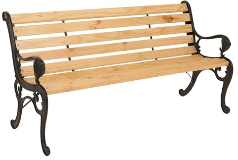 PROREGAL Gartenbank | HxBxT 78x164x35cm | Sitzbank Parkbank Holzbank 3-Sitzer | Gusseisen Holz Kiefer | Natur