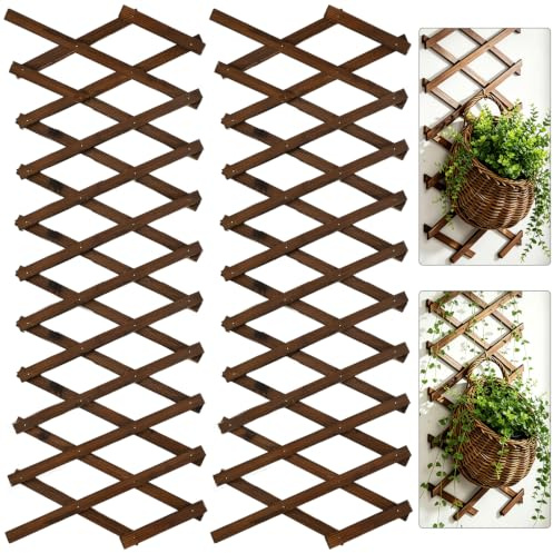 WEXFFU 2 Piezas Enrejado de Madera Extensible para Plantas Trepadoras | Soporte para Jardín, Balcón y Terraza, Valla Decorativa de Madera para Rosales, Plantas, Fijación a Pared o Independiente