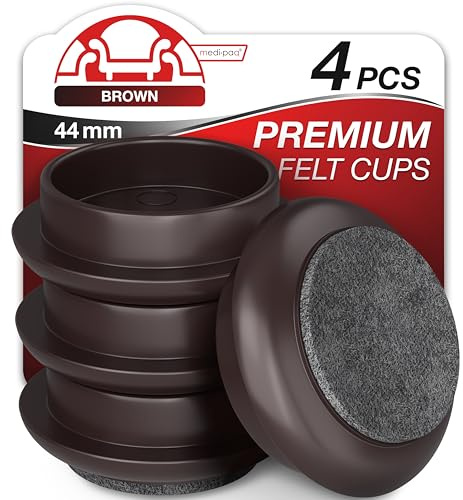 Medipaq Felt Castor Cups for Wooden Floors, 4 x Small 44mm, Solid Brown | Fits Chair and Furniture Legs