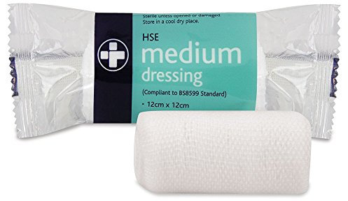 Reliance Medical Medium Sterile HSE Dressing, 12 cm x 12 cm, Individually Wrapped, Perfect for Refilling First Aid Kits and Ensuring Optimal Wound Care - Pack of 10