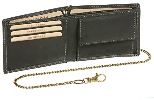 LEAS MCL Biker Portefeuille pour homme et femme très mince avec la chaîne Vintage-Style format paysage, cuir véritable, noir - ''LEAS Chain-Series''