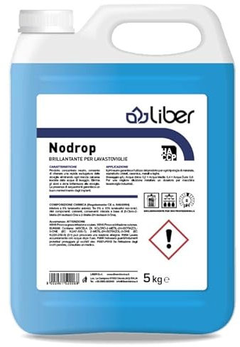 Brillantante per lavastoviglie concentrato per uso professionale tanica tanichetta elimina aloni Nodrop 5 kg