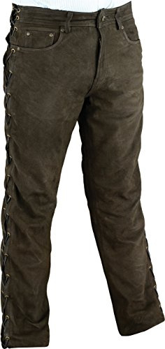 Fuente Schnürlederhose- Biker Lederhose- Herren-Damen Bikerjeans - Schnür Lederjeans Motorrad Lederhose aus Nubuk echt Leder Braun (52, Braun)