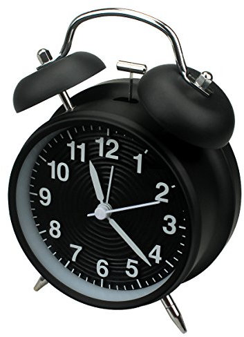 homchen 4” Twin Bell Alarm Clock Non Ticking, Battery Operated Old Fashioned Loud Alarm Clock with Nightlight for Bedrooms(Black)