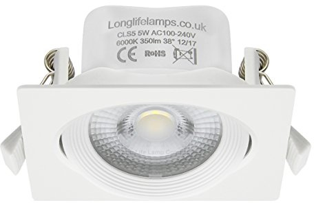 Long Life Lamp Company 4 x Adjustable 5w LED Recessed Ceiling Downlights Square 6000k Daylight White 350 Lumens CLS5