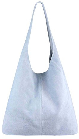 OBC Made IN Italy Damen Leder Hand-Tasche METALLIC Shopper Schultertasche Hobo-Bag Henkeltasche Beuteltasche Silber