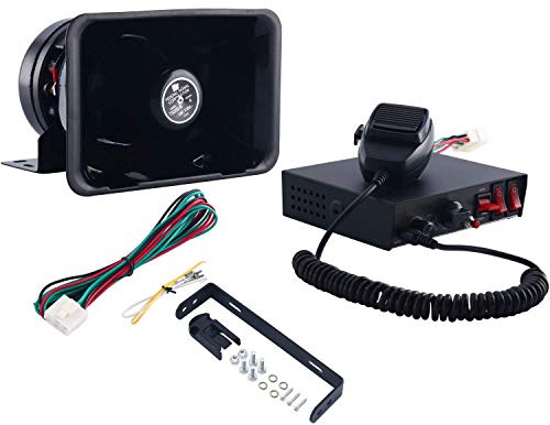 FreeTec 8 Töne Auto Sirene, 12V 200W Polizei Sirene Feuerwehr Sirene Hupe Lautsprecher für Auto, Laute Notfallsignal Notfallwarnung PA Autosirene mit Mikrofon, Schwarzer
