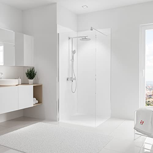 Schulte lot 2 panneaux muraux 90x210 cm + 3 profilés (2x finition, 1x angle intérieur), revêtement salle de bain douche, épaisseur 3 mm, couleur blanc, livré avec adhésif double face