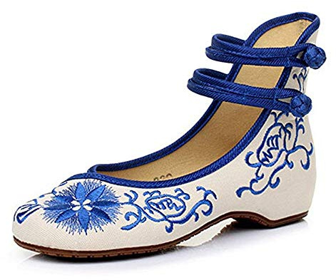 BININBOX Chaussures de Ballet brodées Chinoises Plates décontractées pour Dames (Bleu, Numeric_39)