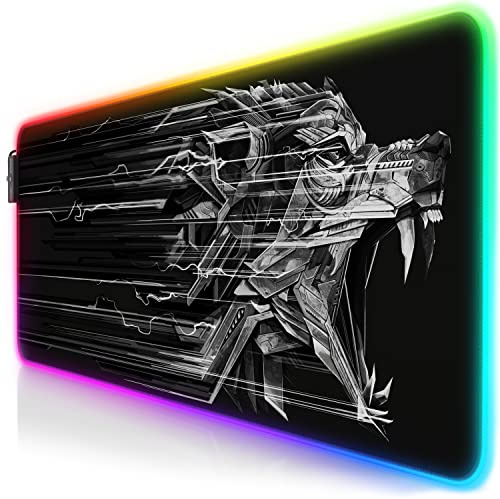 TITANWOLF - RGB Tappetino per Mouse da Gioco XXL - 800x300mm - 11 LED Colori e Effetti di Luce - Precisione e velocità - Lato Inferiore gommato - Lavabile - per Computer PC e Laptop