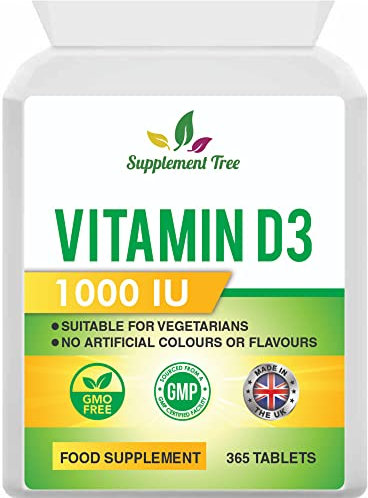 Vitamin D 1000IU 365 Vegetarian Tablets | Optimum Strength Cholecalciferol Vitamin D3 Supplement | UK Manufactured