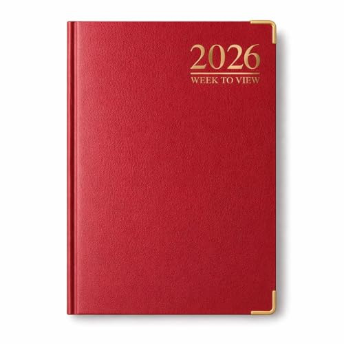 1ABOVE 2026 A5 Week-to-View Diary Premium Hardback Planner with Gilt Edges, Metal Corners & 60 GSM Paper – Elegant Weekly Organizer for Business, Office & Home (Red)