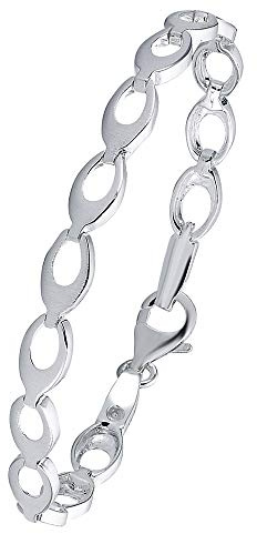 Vinani Pulsera de eslabones ovalados mate brillante, plata de ley 925, pulsera de eslabones 2BOT