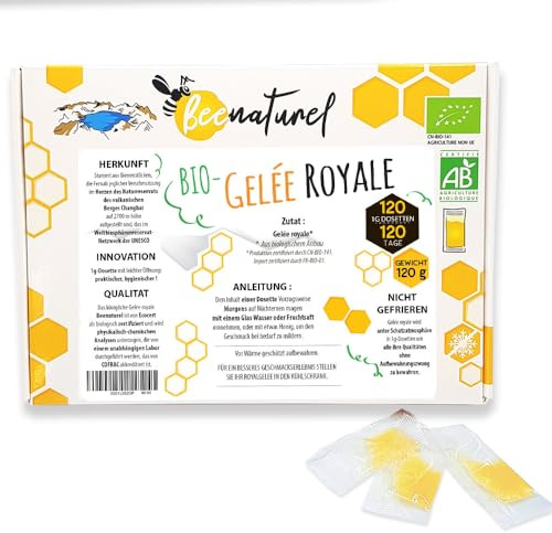 Beenaturel | Jalea Real Ecológica 120g | 120 dosis de 1g | Programa de invierno 4 meses | Jalea Real fresca pura francesa | Inmunidad adultos y niños | 100% Natural