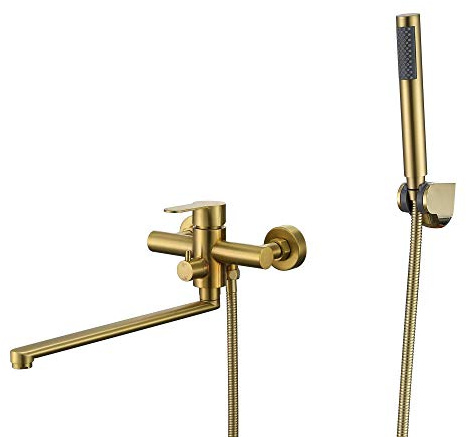 HomeLava Badewannenarmatur mit Handbrause Badewanne Wasserhahn Wannenarmatur Wannenbatterie Aufputz Einhebel Armatur Mischbatterie mit 1,5m Duschschlauch für Bad Dusche Badewanne, Gebürstetes Gold