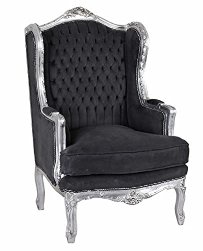 Palazzo Cat560e02 Fauteuil baroque rembourré Argenté/noir