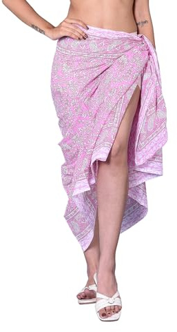 FIKIMOS Dam bomull Sarong One Piece baddräkt, Rosa-2, one size