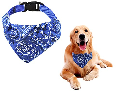 FuninCrea Dog Bandanas Collar, Triangle Towels Washable Bibs Scarf Adjustable Bandanas Flower Pattern Dog Collar Costume Accessories for Small Medium Large Dogs (blue)