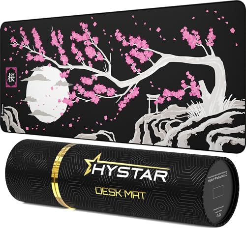 Hystar Extended Gaming Mouse Pad | XXL 36 x 16 | 5mm Thick, Waterproof Surface, Smooth Polyester Fabric, and Natural Rubber Base | Sakura Dark