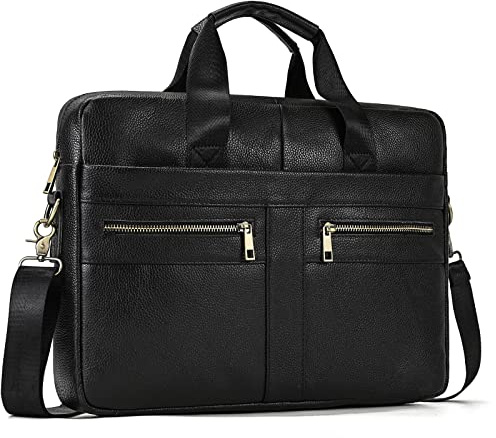 newsbirds 15.6 Zoll Herren Laptoptasche Leder Aktentasche Umhängetasche Handtasche für Männer Business Tasche Notebook Bürotasche, 3316 Schwarz
