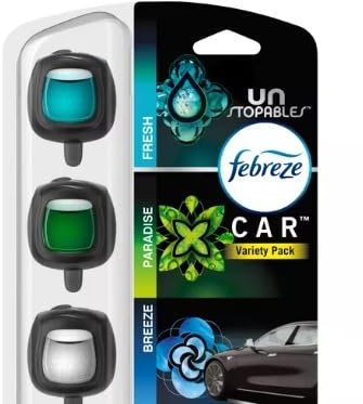 Febreze Car Air Freshener Vent Clips, Car Freshener, Unstopables Scents Variety Pack, .07 oz. Car Vent Clip, 3-Count, Car Air Fresheners