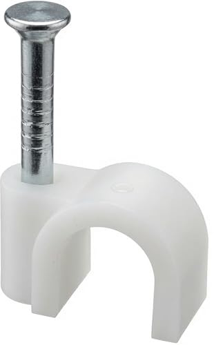 RosenetSys Clips de cable redondos blancos de 6 mm para cable coaxial Cat6, cable de alimentación, uso en exteriores, paquete de 100