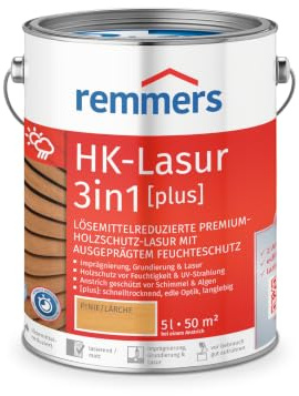Remmers HK-Lasur 3in1 [plus] pinie/lärche, matt, 5 L, Lösemittelreduzierte Premium-Holzschutz-Lasur für außen, 3in1, schnelltrocknend, langlebig