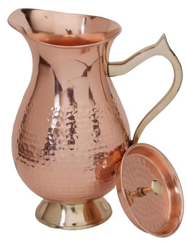 2activelife Krug aus 100% reinem Kupfer |Traditioneller Mughlai-Trinkkrug mit Deckel | Wasserflasche mit Kupferkruggriff | Gesundheitsvorteile des Ayurveda | Servieren von Wasser im täglichen Gebrauch
