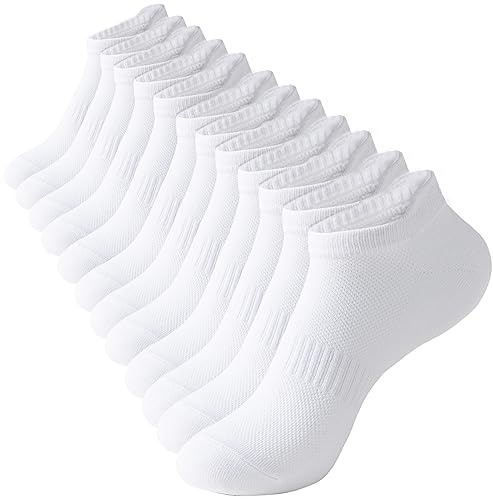 ACCFOD 9-11 Womens White Ankle Socks Athletic Running Low Cut Socks With Tab for Women