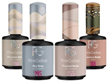 Pink Gellac UV Nagelgel Set - 4 x 15ml in den Farben 2x Nude, Hautfarbe & Grau – UV-Gel-Set für Gelnägel - Langlebiger Shellac-Nagellack - Hergestellt in den Niederlanden