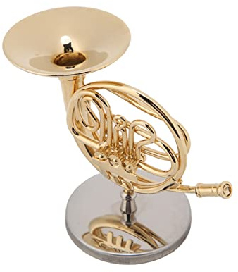 Miniatur-Waldhorn 4 Zoll Miniatur-Nachbildung eines Goldenen Waldhorns mit Ständer, Instrumentenmodell, Ornamente, Weihnachtsgeschenke